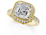 Yellow gold Asscher Cut Diamond Halo Ring with Bezel Frame and Pavé Band_4