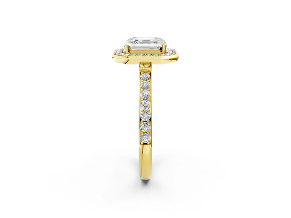 Yellow Gold Asscher Cut Pave Bezel-Rim Halo Engagement Ring Setting
