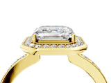 Yellow gold Asscher Cut Diamond Halo Ring with Bezel Frame and Pavé Band_7