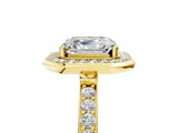 Yellow gold Asscher Cut Diamond Halo Ring with Bezel Frame and Pavé Band_8