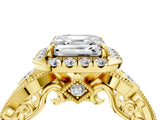 Yellow gold Asscher Cut Diamond Halo Ring with Milgrain Pavé Band and Four-Prong Setting_162