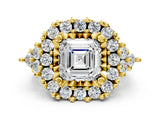 Yellow gold Asscher Cut Diamond Halo Ring with Pavé Band and Four-Prong Setting_23
