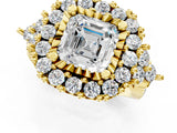 Yellow gold Asscher Cut Diamond Halo Ring with Pavé Band and Four-Prong Setting_24