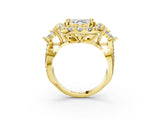 Yellow gold Asscher Cut Diamond Halo Ring with Pavé Band and Four-Prong Setting_26