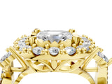 Yellow gold Asscher Cut Diamond Halo Ring with Pavé Band and Four-Prong Setting_27