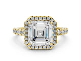 Yellow gold Asscher Cut Diamond Halo Ring with Pavé Band and Four-Prong Setting_7