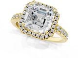Yellow gold Asscher Cut Diamond Halo Ring with Pavé Band and Four-Prong Setting_8