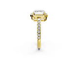 Yellow gold Asscher Cut Diamond Halo Ring with Pavé Band and Four-Prong Setting_9