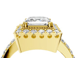 Yellow gold Asscher Cut Diamond Halo Ring with Pavé Band and Prong Setting_11