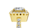 Yellow gold Asscher Cut Diamond Halo Ring with Pavé Band and Prong Setting_12