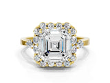 Yellow gold Asscher Cut Diamond Halo Ring with Pear Side Stones and Prong Setting_41