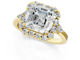 Yellow gold Asscher Cut Diamond Halo Ring with Pear Side Stones and Prong Setting_42