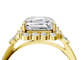 Yellow gold Asscher Cut Diamond Halo Ring with Pear Side Stones and Prong Setting_45