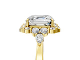 Yellow gold Asscher Cut Diamond Halo Ring with Pear Side Stones and Prong Setting_46