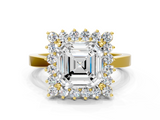 Yellow gold Asscher Cut Diamond Halo Ring with Round Brilliant Halo and Solitaire Band_40
