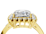 Yellow gold Asscher Cut Diamond Halo Ring with Round Brilliant Halo and Solitaire Band_44