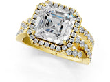 Yellow gold Asscher Cut Diamond Halo Ring with Round Split Shank and Prong Setting_49