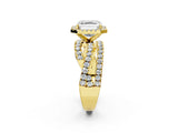 Yellow gold Asscher Cut Diamond Halo Ring with Round Split Shank and Prong Setting_50
