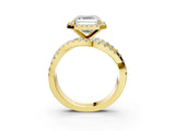 Yellow gold Asscher Cut Diamond Halo Ring with Round Split Shank and Prong Setting_51