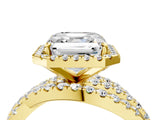 Yellow gold Asscher Cut Diamond Halo Ring with Round Split Shank and Prong Setting_52
