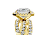 Yellow gold Asscher Cut Diamond Halo Ring with Round Split Shank and Prong Setting_53
