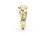 Yellow gold Asscher Cut Diamond Halo Ring with Round Split Shank and Prong Setting_56