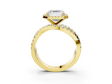 Yellow gold Asscher Cut Diamond Halo Ring with Round Split Shank and Prong Setting_57