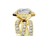 Yellow gold Asscher Cut Diamond Halo Ring with Round Split Shank and Prong Setting_59