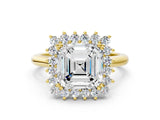 Yellow gold Asscher Cut Diamond Halo Ring with Solitaire Band and Prong Setting_74