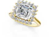 Yellow gold Asscher Cut Diamond Halo Ring with Solitaire Band and Prong Setting_75