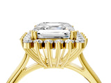 Yellow gold Asscher Cut Diamond Halo Ring with Solitaire Band and Prong Setting_78