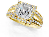 Yellow gold Asscher Cut Diamond Halo Ring with Split Shank Pavé Band and Four-Prong Setting_4
