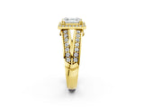 Yellow gold Asscher Cut Diamond Halo Ring with Split Shank Pavé Band and Four-Prong Setting_5