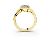 Yellow gold Asscher Cut Diamond Halo Ring with Split Shank Pavé Band and Four-Prong Setting_6