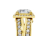 Yellow gold Asscher Cut Diamond Halo Ring with Split Shank Pavé Band and Four-Prong Setting_8