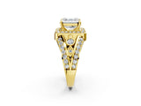 Yellow gold Asscher Cut Diamond Halo Ring with Split Shank and Bezel Accents and Four-Prong Setting_15