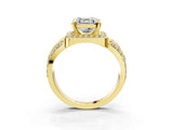 Yellow gold Asscher Cut Diamond Halo Ring with Split Shank and Bezel Accents and Four-Prong Setting_16