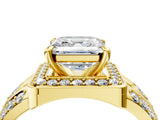 Yellow gold Asscher Cut Diamond Halo Ring with Split Shank and Bezel Accents and Four-Prong Setting_17
