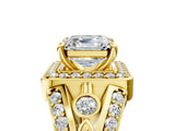 Yellow gold Asscher Cut Diamond Halo Ring with Split Shank and Bezel Accents and Four-Prong Setting_18