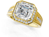 Yellow gold Asscher Cut Diamond Halo Ring with Split Shank and Bezel Accents and Prong Setting_11