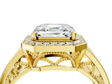 Yellow gold Asscher Cut Diamond Halo Ring with Split Shank and Bezel Accents and Prong Setting_14