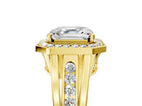 Yellow gold Asscher Cut Diamond Halo Ring with Split Shank and Bezel Accents and Prong Setting_15