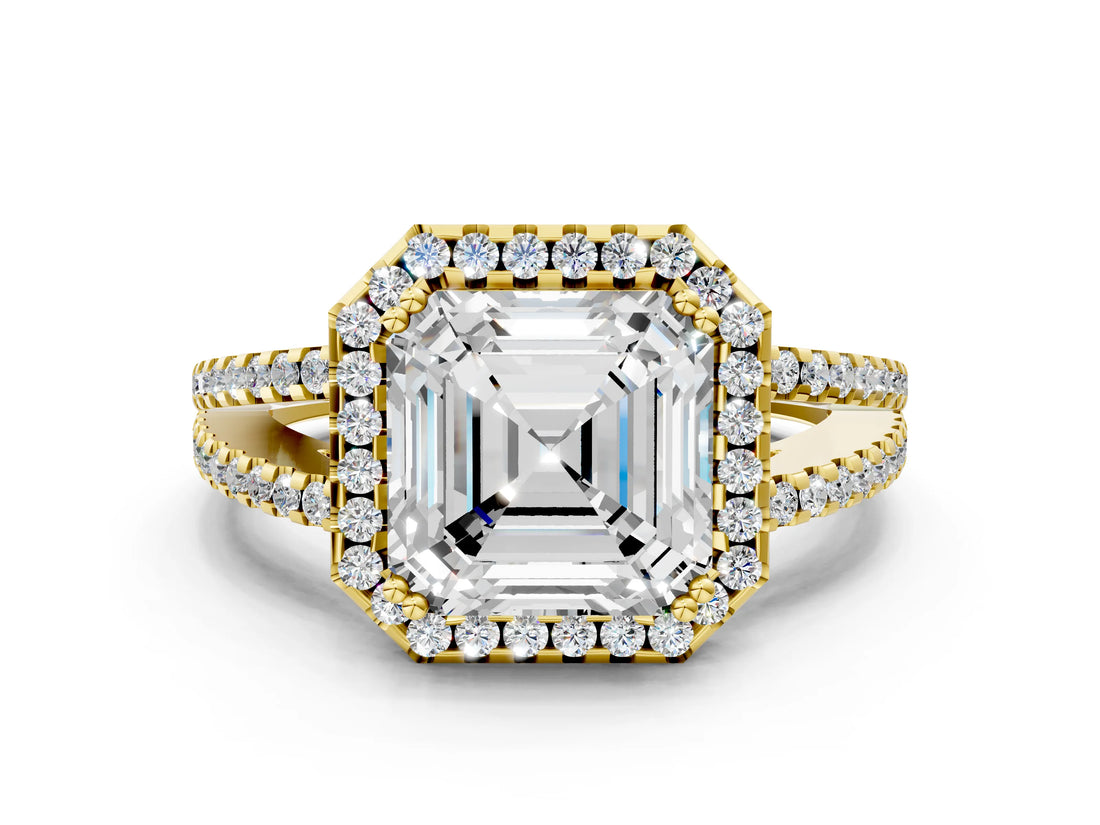 Yellow gold Asscher Cut Diamond Halo Split Shank Engagement Ring_39