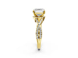 Yellow gold Asscher Cut Diamond  Halo Twist Band Solitaire Prong Setting Ring_25