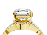 Yellow gold Asscher Cut Diamond  Halo Twist Band Solitaire Prong Setting Ring_27