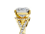 Yellow gold Asscher Cut Diamond  Halo Twist Band Solitaire Prong Setting Ring_28
