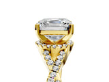 Yellow gold Asscher Cut Diamond  Halo Twist Band Solitaire Prong Setting Ring_29