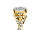 Yellow gold Asscher Cut Diamond  Halo Twist Band Solitaire Prong Setting Ring_47