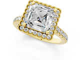 Yellow gold Asscher Cut Diamond Milgrain Floral Halo Engagement Ring with Pavé Band_22