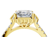 Yellow gold Asscher Cut Diamond Milgrain Floral Halo Engagement Ring with Pavé Band_25